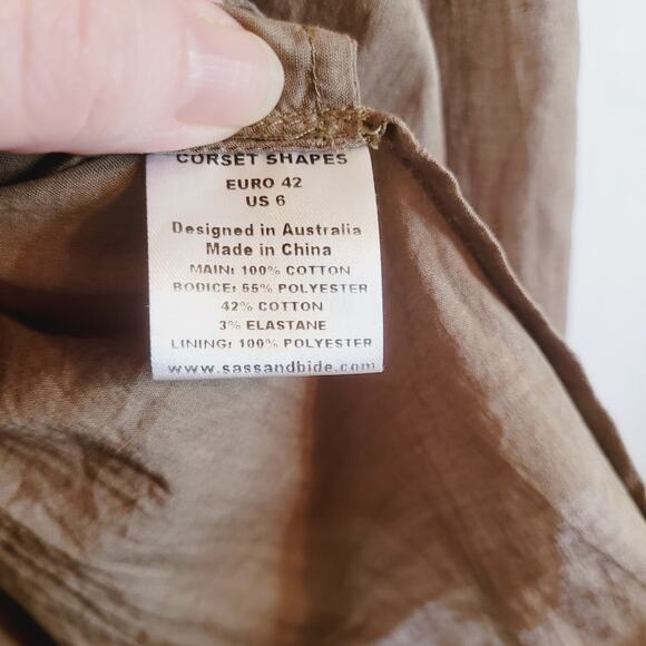 Sass and Bide taupe brown strapless corset top gauzy pleated mini dress size 6 - Picture 3 of 10